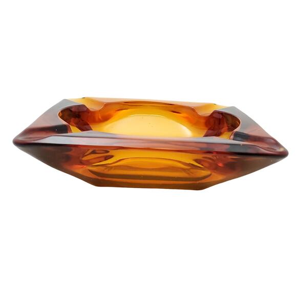 Vtg Lot of 2 Amber Glass MCM Slotted Square 3" & 4.5" Ashtray Bundle Collectible - Picture 8 of 14